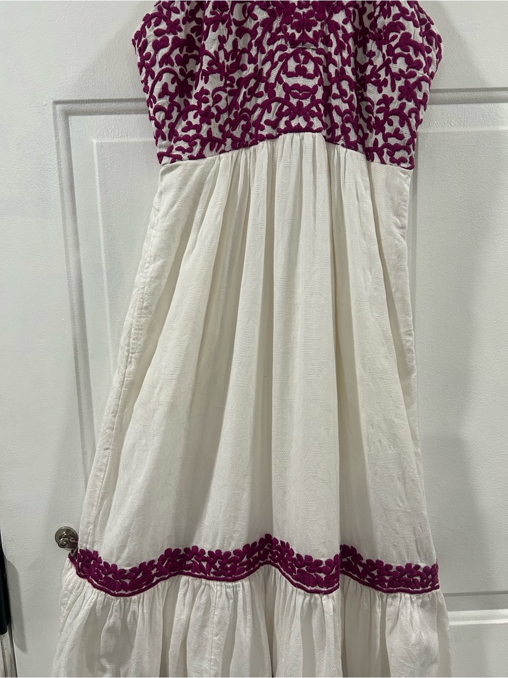 Anthropologie White Maxi Dress with Pink Embroidered Bodice - Picture 4 of 12